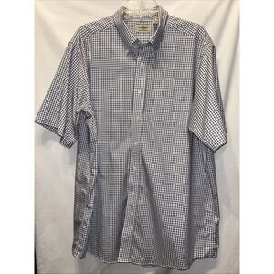 LL Bean Men’s XL Reg Short Sleeve Button Down Shirt Cotton Plaid Blue Classic